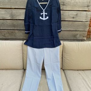 Charter Club Blue-White Seer Sucker Capri Pants Size 8